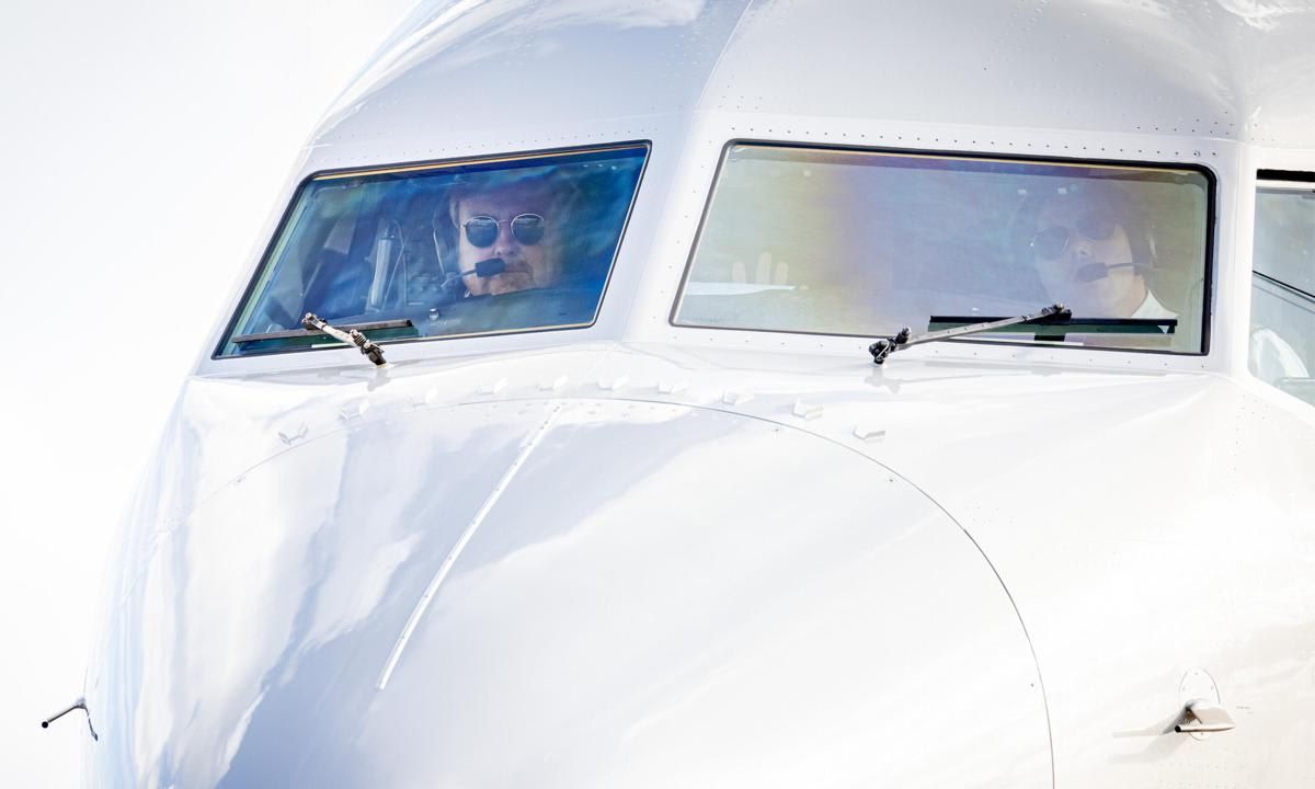 King Willem Alexander pictured in the cockpit of a Dutch government plane in January 2023