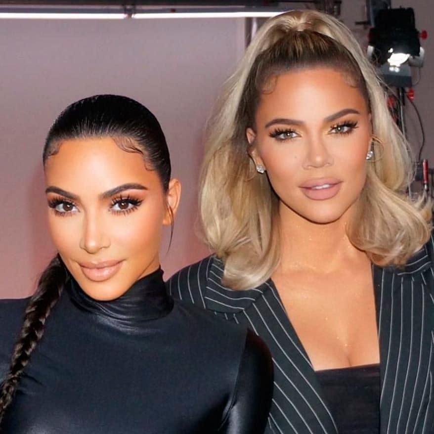 Kim and Khloe Kardashian showing their baby hairs