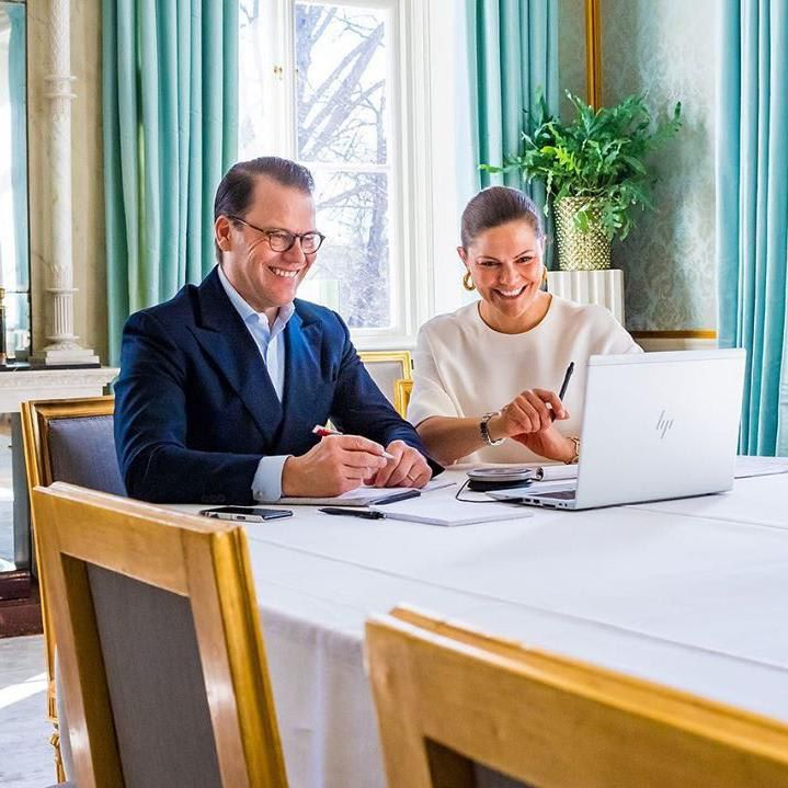 Crown Princess Victoria of Sweden and Prince Daniel in their home office