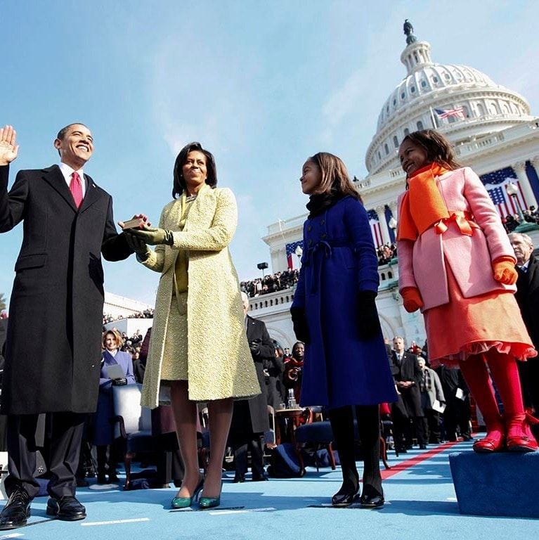 January 2009: Bright and bundled! Sasha and Malia rocked posh winter gear by J. Crew during President Obama's inauguration.
<br>
Photo: Getty Images