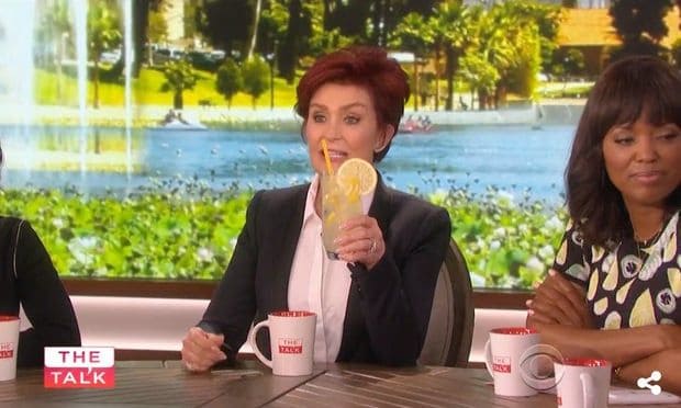 Sharon took a cue from Beyonce and returned to <i>The Talk</i> with a glass of lemonade.
<br>
Photo: CBS