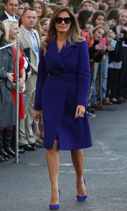 Traveling in style! Melania Trump departed the White House on November 3 to embark on her 11-day trip to Asia. Barron Trump's mother showed off her fashion credentials wearing a cobalt belted fit-and-flare coat by Emilio Pucci. The first lady completed her stylish look with matching Christian Louboutin stilettos and shades.
Photo: Mark Wilson/Getty Images