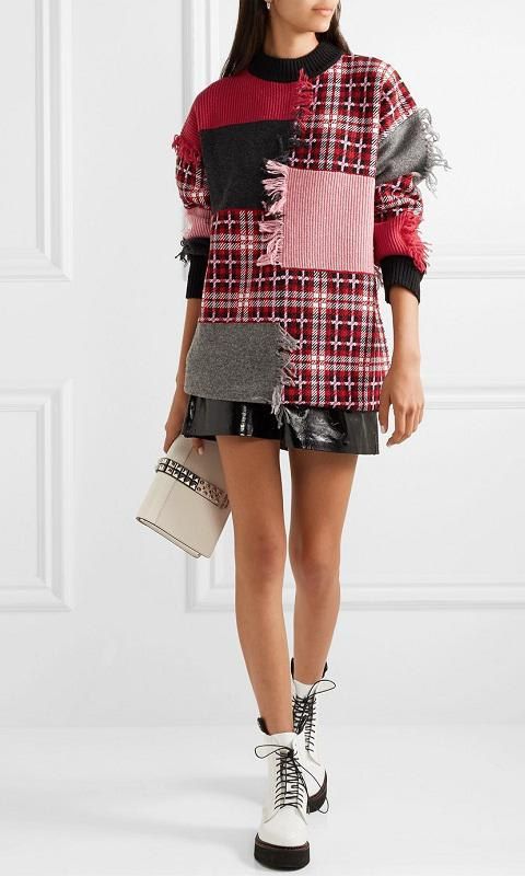 Fringed patchwork wool-blend sweater de MSGM