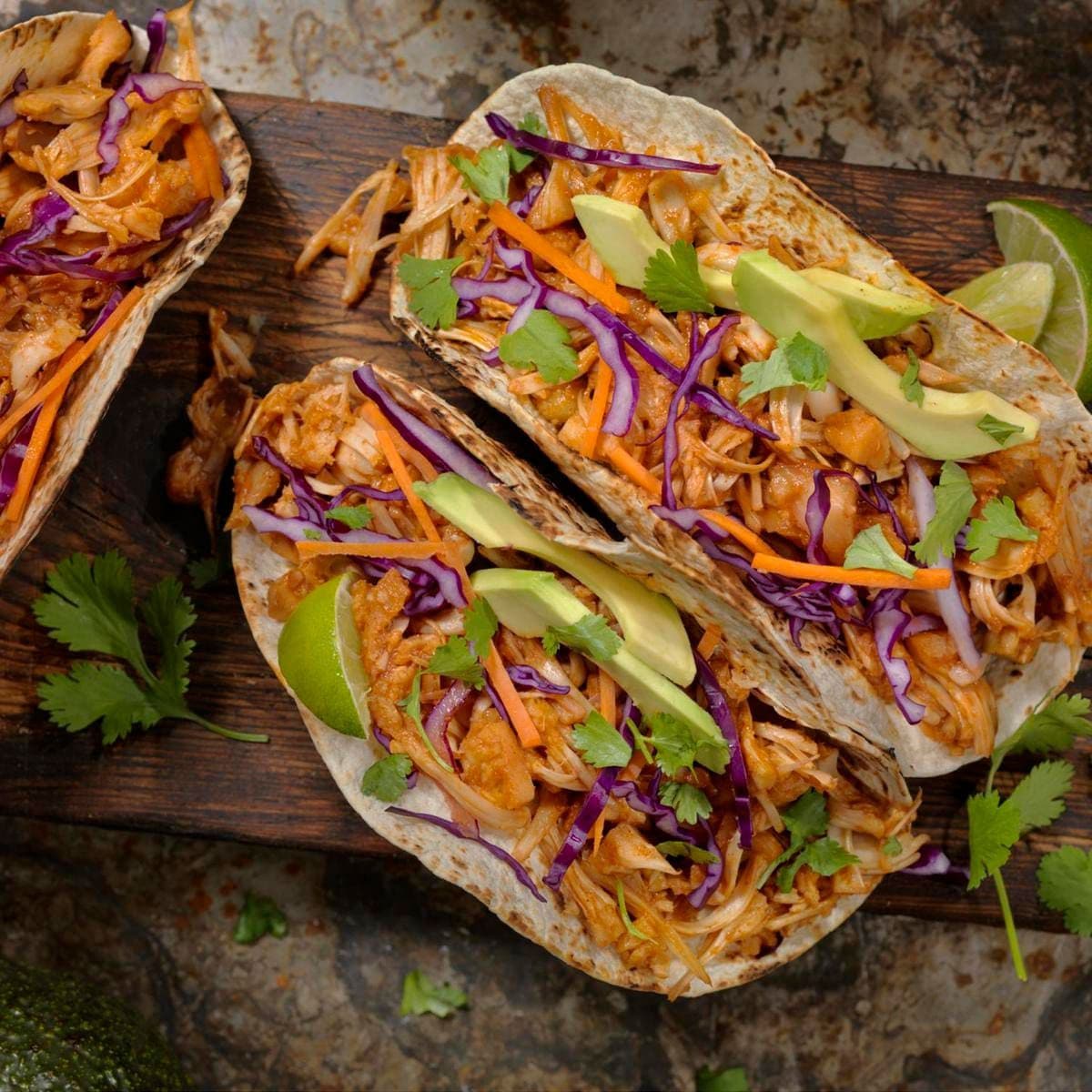 BBQ Pulled JACK FRUIT Taco with Avocado, Cabbage and Lime