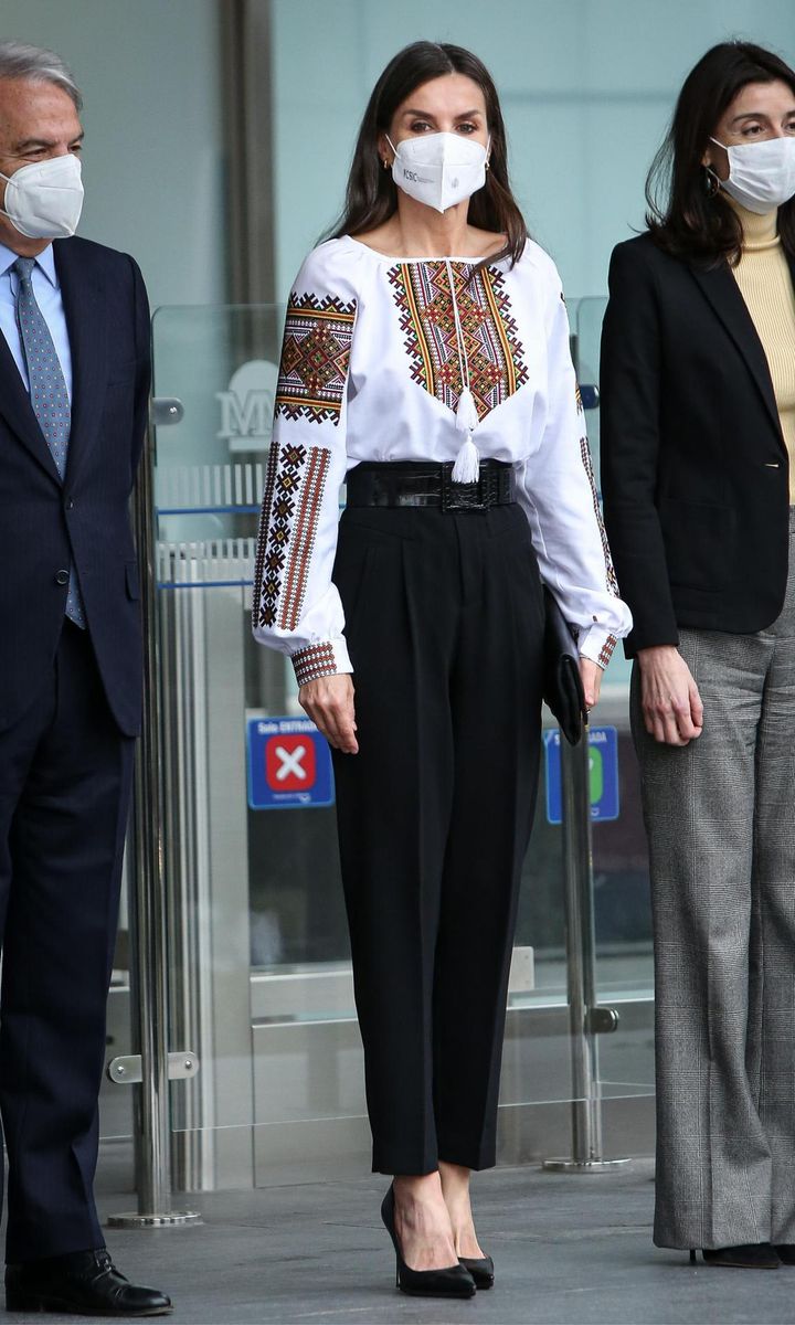 Queen Letizia Of Spain Arrives At Mutua Madilena's Auditorium