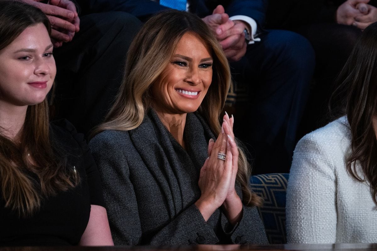 Melania Trump arrives ahead of US President Donald Trump's address to a joint session of Congress in the House Chamber of the US Capitol