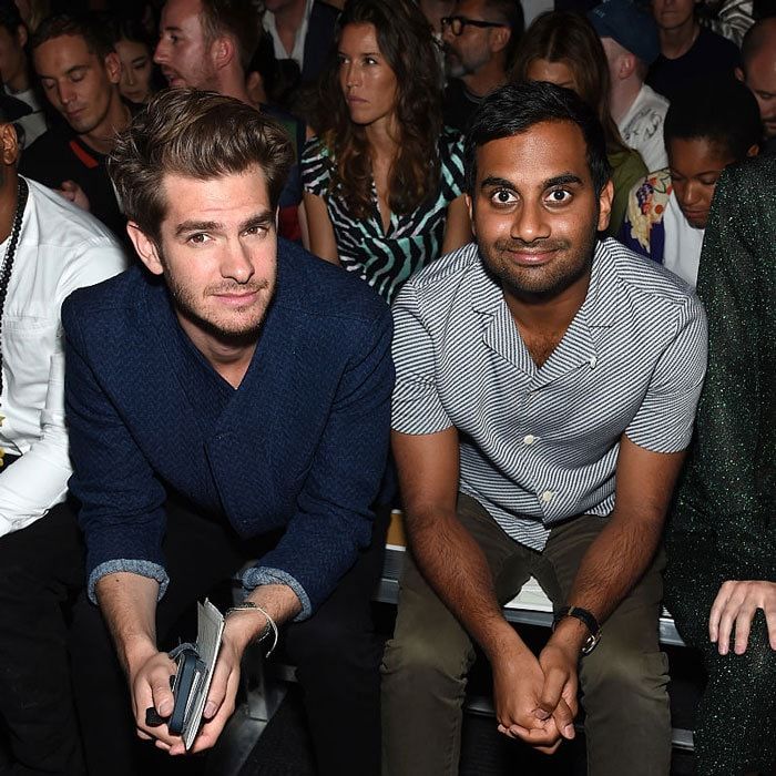 Andrew Garfield and Aziz Ansari (seated in the FROW) were spotted laughing during the FIJI Water x Opening Ceremony fashion show held at the Javits Center.
Photo: Jamie McCarthy/Getty Images