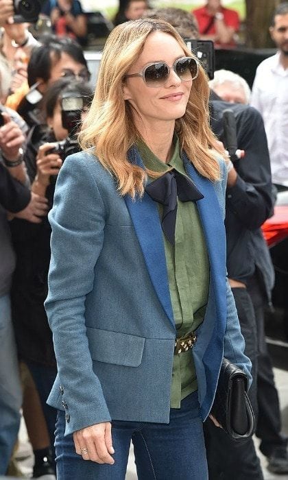 Vanessa Paradis kept it chic and laid back wearing jeans and a blue blazer to the Chanel show.
<br>
Photo: Jacopo Raule/GC Images