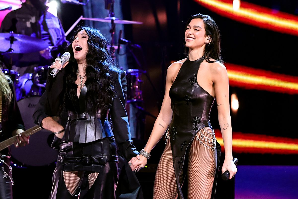 Cher and Dua Lipa at the 2024 Rock & Roll Hall of Fame Induction