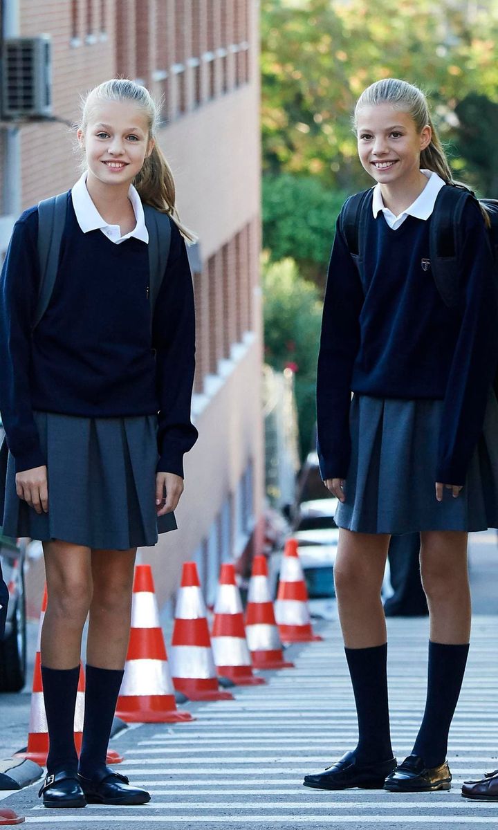 Queen Letizia and King Felipe's daughters attend Santa Maria de los Rosales in Madrid