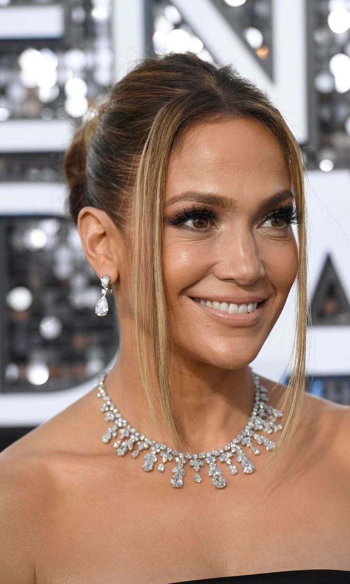 Jennifer Lopez with two wisps of hair framing her face