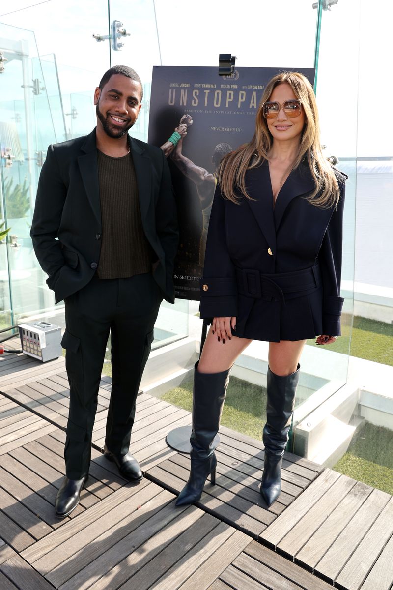 Jharrel Jerome and Jennifer Lopez promoting 'Unstoppable'