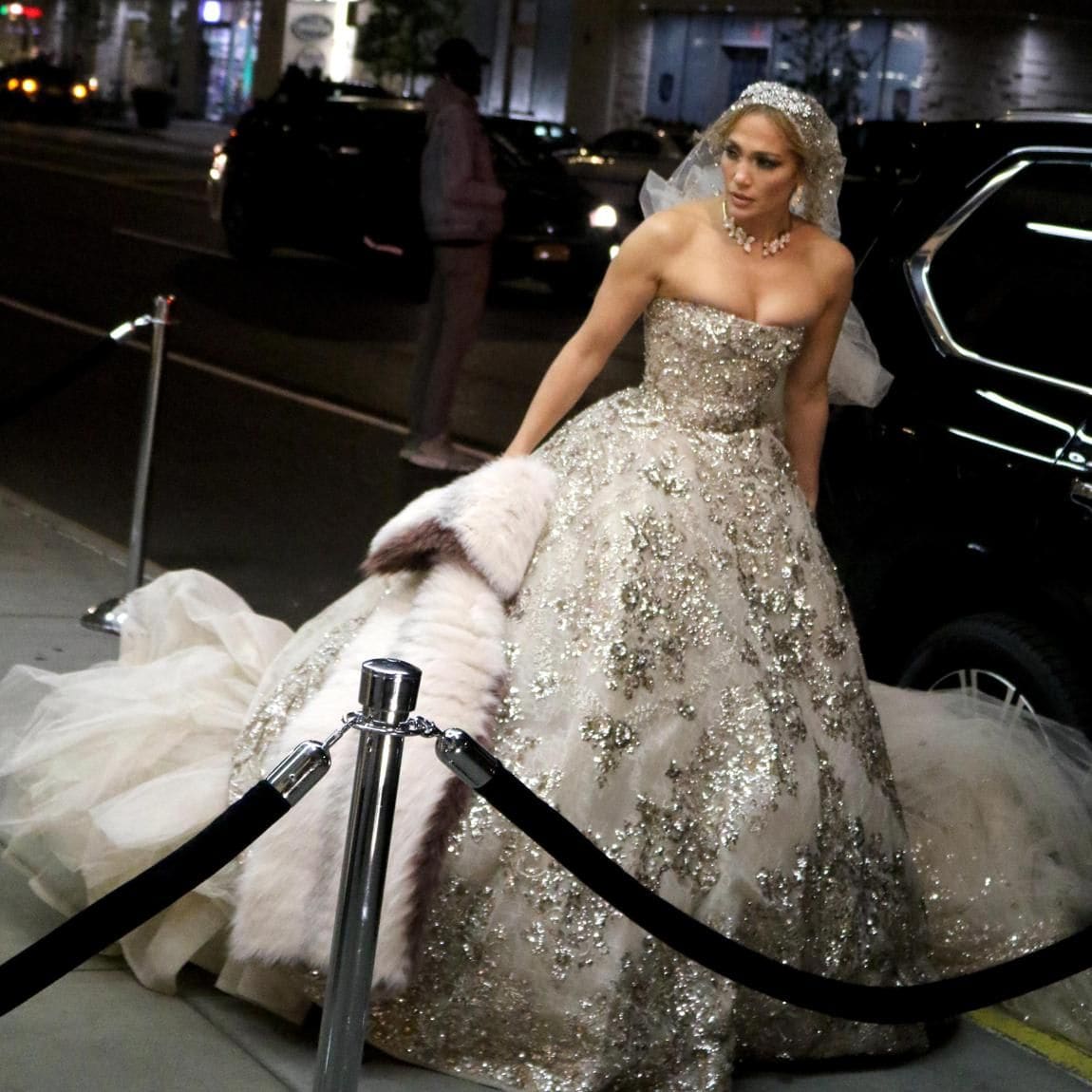 Jennifer Lopez wedding dress rehearsals on set