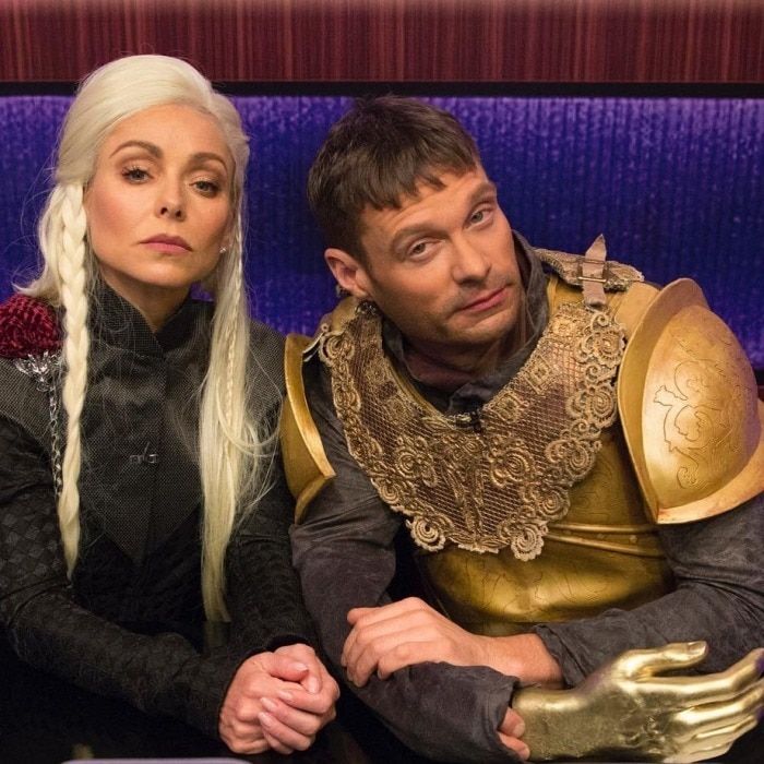 More GOT! Kelly Ripa does not disappoint on her show when it comes to Halloween costumes. It seems for 2017 the <i>Live With Kelly and Ryan</i> host teamed up with her new co-star Ryan Seacrest to channel Daenerys Targaryen and Jaime Lannister from Game of Thrones. "Halloween is coming. #kellyandryan #LIVEHalloween #GOT," Ryan wrote along with the photo on his Instagram page. The fun look was just one of the 70 costumes the pair wore throughout the episode taping.
Photo: Instagram/@ryanseacrest