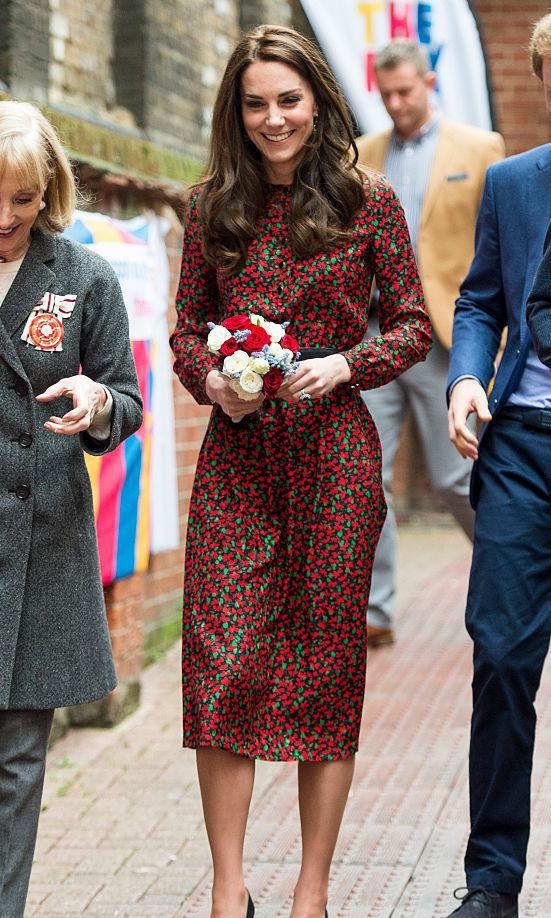 Kate Middleton in a printed midi dress