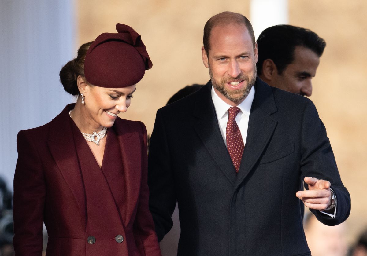 LONDON, ENGLAND - DECEMBER 03: Catherine, Princess of Wales and Prince William, Prince of Wales attend the Ceremonial Welcome at Horse Guards Parade during day one of The Amir of the State of Qatar's visit to the United Kingdom on December 03, 2024 in London, England. His Highness Sheikh Tamim bin Hamad Al Thani, Amir of the State of Qatar, accompanied by Her Highness Sheikha Jawaher bint Hamad bin Suhaim Al Thani, will hold several engagements with The Prince and Princess of Wales, The King and Queen as well as political figures. (Photo by Samir Hussein/WireImage)