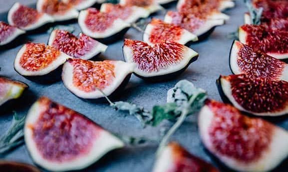 Figs cut and prepared for the oven