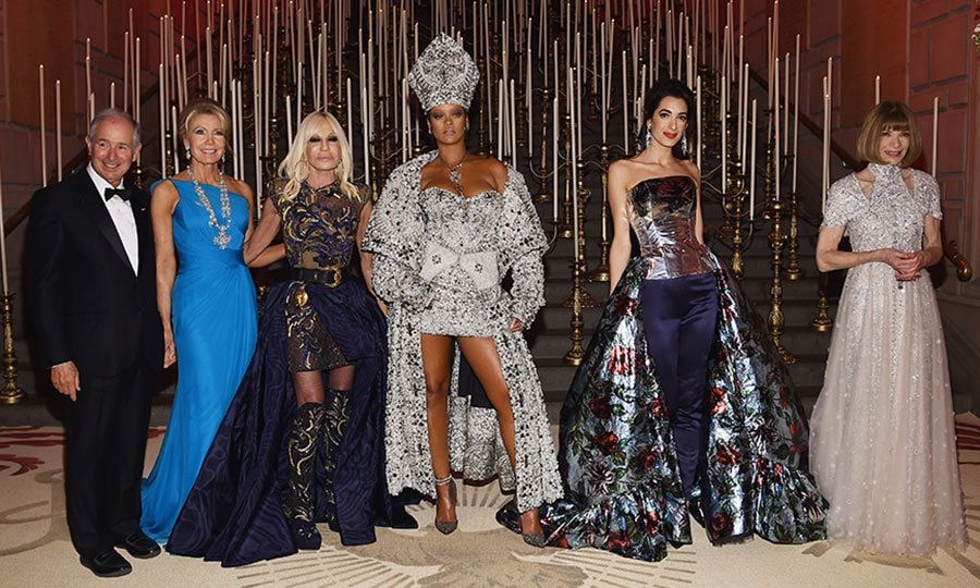 The hosts with the most! A glamorous line-up featuring, right to left, Anna Wintour, Amal Clooney, Rihanna, Donatella Versace, Christine Schwarzman and Stephen A. Schwarzman.
Photo: Kevin Mazur/MG18/Getty Images for The Met Museum/Vogue