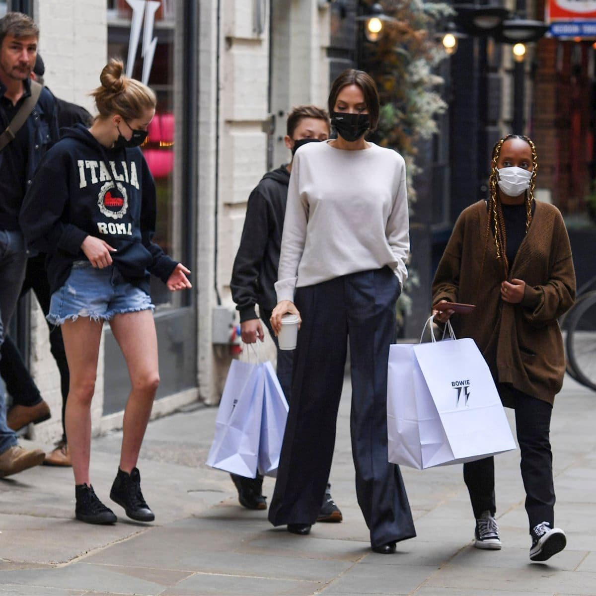 Angelina Jolie and her Children Visit David Bowie Pop Up Store in London's Mayfair