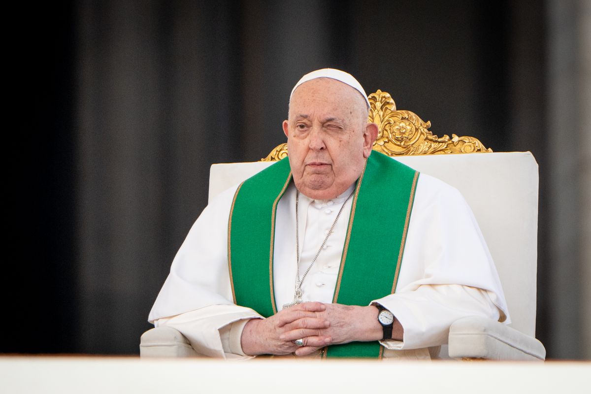 VATICAN - 2025/02/09: Pope Francis presides over a Mass for the Jubilee of the Armed Forces in St. Peter's Square. (Photo by Stefano Costantino/SOPA Images/LightRocket via Getty Images)