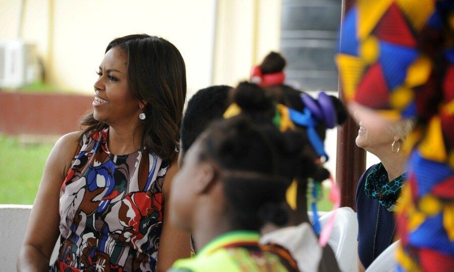 The first lady met with Liberian school girls and pushed them to continue their education.
<br>
Photo: Getty Images