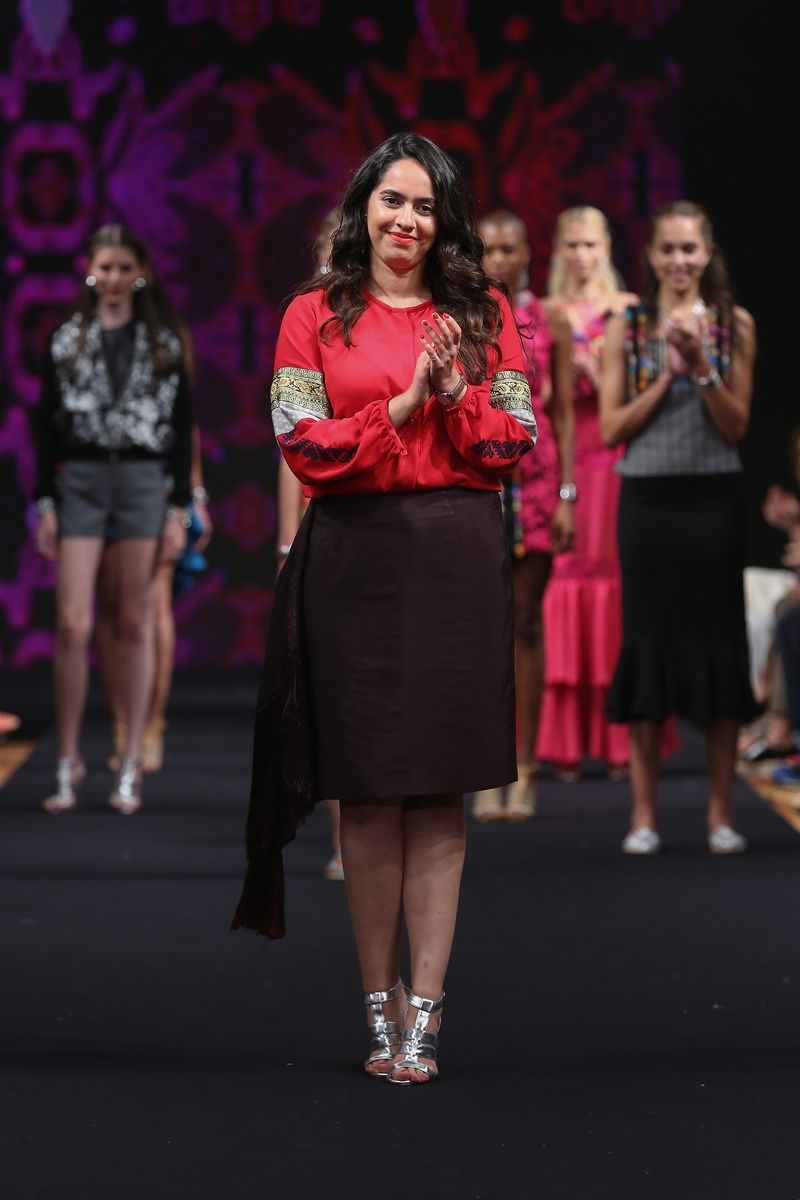 Fashion designer Montserrat Messeguer walks the runway during the second day of Mercedes-Benz Fashion Week Mexico 