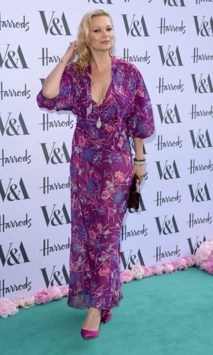 June 22: Kate Moss showed off her boho chic style in a purple dress during the inaugural V&A Summer party at the Victoria and Albert Museum in London.
<br>
Photo: Getty Images