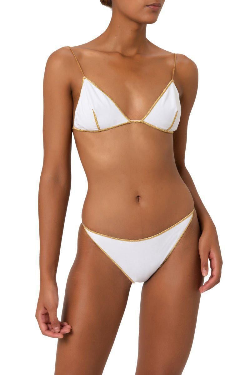 Triangle bikini in white with gold trim