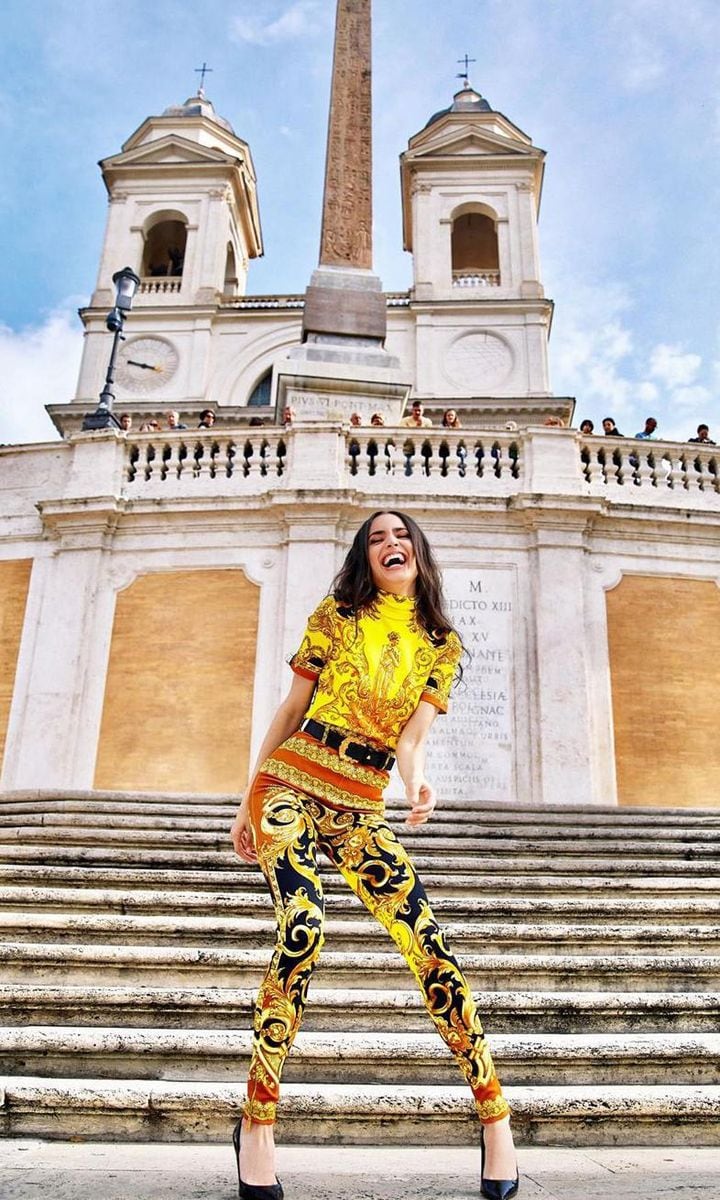 Sofia Carson dresses in Versace while in Rome