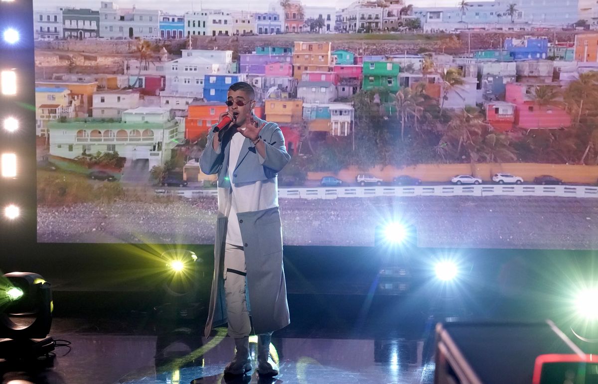 Musical Guest Bad Bunny performs "Estamos Bien" on September 26, 2018 -- (Photo by: Andrew Lipovsky/NBCU Photo Bank/NBCUniversal via Getty Images via Getty Images)