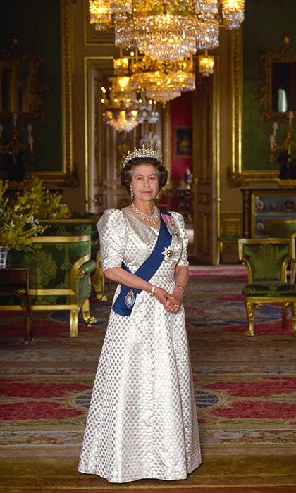 Pictured in the green drawing room at home at Windsor Castle in 1987.
<br>
Photo: Getty Images