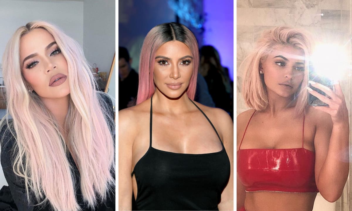 2 Kardashians and 1 Jenner with pink hair