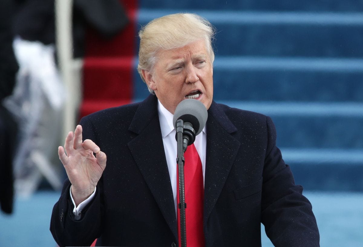 Donald Trump delivers his inaugural address on the West Front of the U.S. Capitol on January 20, 2017