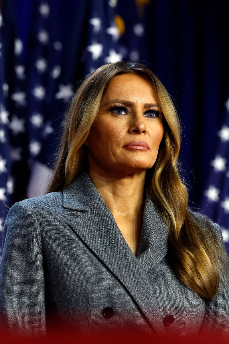 Former first lady Melania Trump looks on during an election night event for Republican presidential nominee, former U.S. President Donald Trump  at the Palm Beach Convention Center on November 06, 2024 in West Palm Beach, Florida. Americans cast their ballots today in the presidential race between Republican nominee former President Donald Trump and Vice President Kamala Harris, as well as multiple state elections that will determine the balance of power in Congress.   (Photo by Chip Somodevilla/Getty Images)