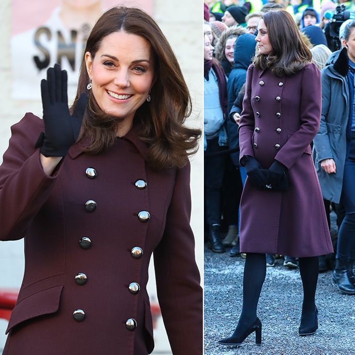 Kate started the day wearing a tailored maroon coat by <a href="https://us.hellomagazine.com/tags/1/dolce-and-gabbana/"><strong>Dolce & Gabbana</strong></a>, black gloves, and a Mulberry clutch. The royal and Prince William were checking out the Hartvig Nissen School, the location for the hugely successful Norwegian television program Skam.
Photo: WENN