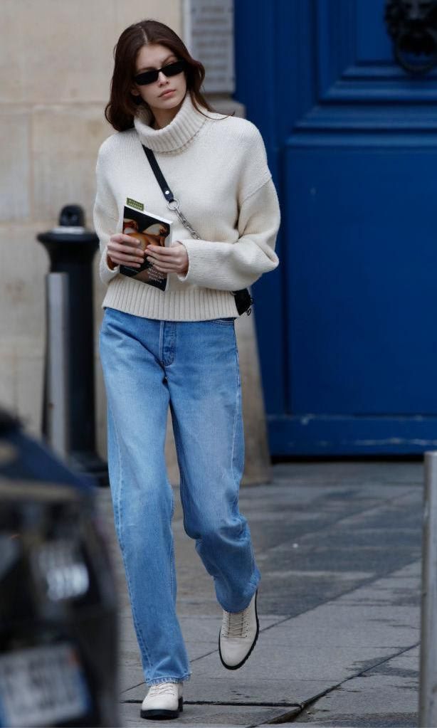 Kaia Gerber en boyfriend jeans