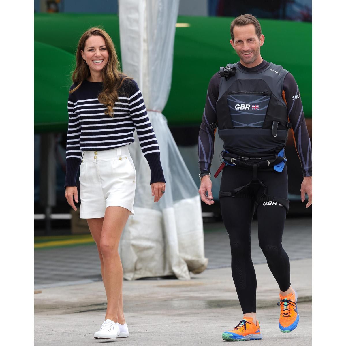 In Plymouth, Kate (pictured with Sir Ben Ainslie) joined a group of children taking part in the Protect Our Future program by the 1851 Trust, which is the official charity of the Great Britain SailGP Team.