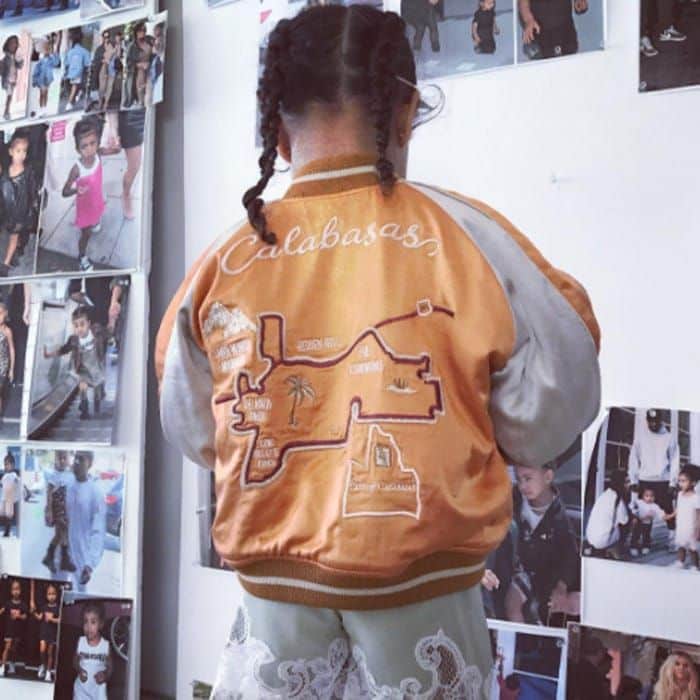 <b>May 2017</b>
North modeled one of the bomber jackets from her parents' kids collection in front of an inspiration board.
Photo: Instagram/@Kimkardashian