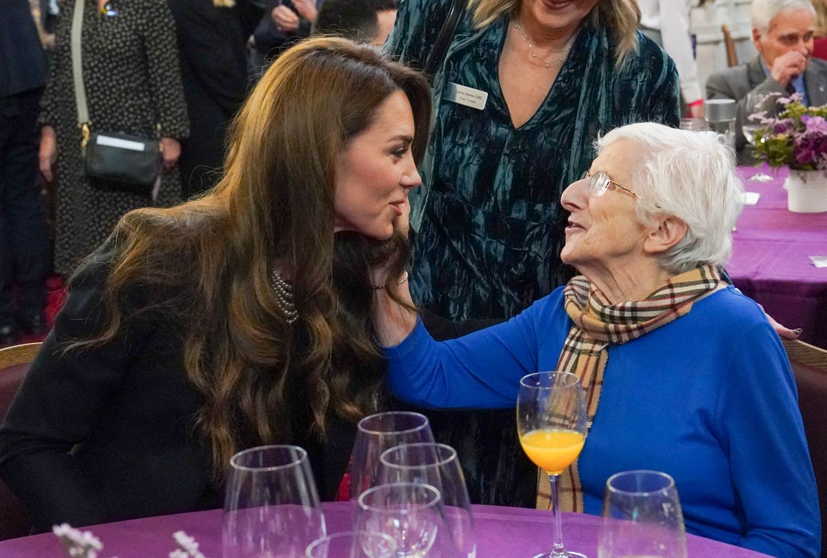 Britain's Catherine, Princess of Wales (L) meets Holocaust survivor Yvonne Bernstein (R) during a ceremony to commemorate Holocaust Memorial Day and the 80th anniversary of the liberation of Auschwitz-Birkenau at the Guildhall in London on January 27, 2025. Holocaust Memorial Day is an internationally recognised date to remember the six million Jews murdered during the Holocaust, the millions of people killed under Nazi persecution and those killed in subsequent genocides. (Photo by Arthur Edwards / POOL / AFP) (Photo by ARTHUR EDWARDS/POOL/AFP via Getty Images)