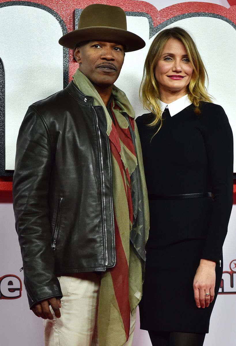 US actors Jamie Foxx (L) and Cameron Diaz pose for pictures during a photocall for the film "Annie" in central London on December 16, 2014. AFP PHOTO / BEN STANSALL        (Photo credit should read BEN STANSALL,BEN STANSALL/AFP via Getty Images)