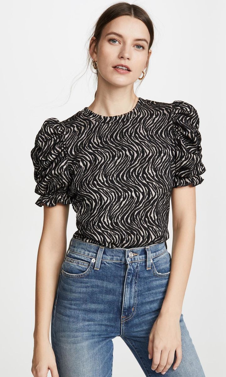 Zebra Ruched Sleeve Top by Moon River