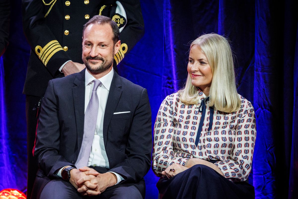 OSLO, NORWAY - DECEMBER 10: Crown Prince Hakon Magnus (L) and Crown Princess Mette Marit attend the Save the Children Peace Prize Party at the Nobel Peace Center on December 10, 2024 in Oslo, Norway. (Photo by Per Ole Hagen/Getty Images)