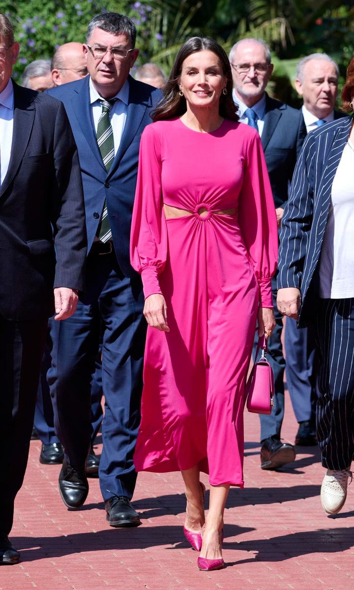 The Spanish Queen looked pretty in pink for the event in Valencia