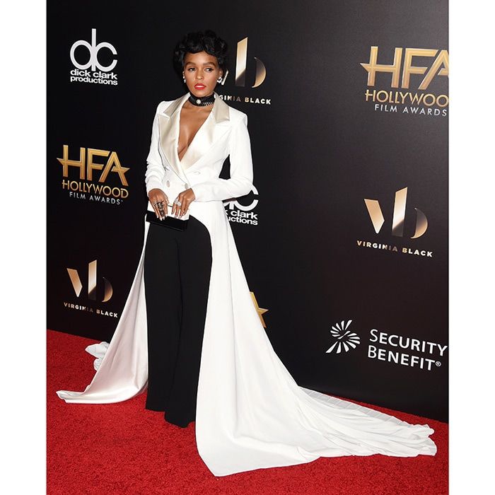 November 6: Janelle Monae made a dramatic entrance donning a white tuxedo jacket, which featured a stunning train, to the 20th Annual Hollywood Film Awards.
Photo: Jeffrey Mayer/WireImage