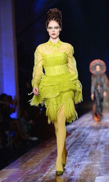 <a href="https://us.hellomagazine.com/tags/1/Coco-Rocha" target="_blank" style="font-weight: bold;">Coco Rocha</a> hit the catwalk modeling a neon ensemble at the Jean-Paul Gaultier Haute Couture fashion show.
<br>
Photo: Dominique Charriau/WireImage