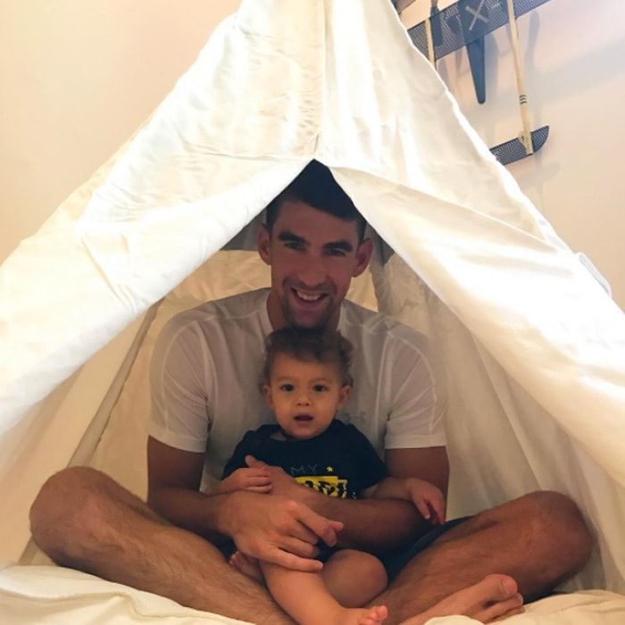 Just two guys hanging in a teepee. Michael and his son had the perfect Father's Day hang in June 2017.
Photo: Instagram/@m_phelps00