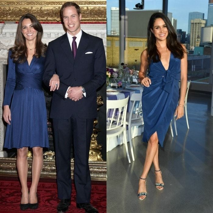 <b>It's a wrap</b>
Kate and Meghan both know that wrap dresses are a must-have for any modern woman's wardrobe. The Duchess opted for a regal long-sleeve dress by Issa to announce her engagement to William in 2010, while Meghan kept it cool and fresh wearing a sleeveless dress to a dinner in Toronto.
Photos: Getty Images