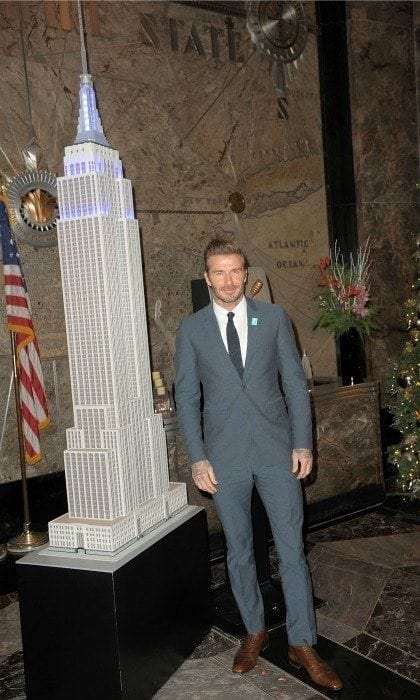 December 12: All of the lights! David Beckham turned NYC's Empire State Building blue in honor of UNICEF's 70th anniversary.
Photo: Chance Yeh/FilmMagic