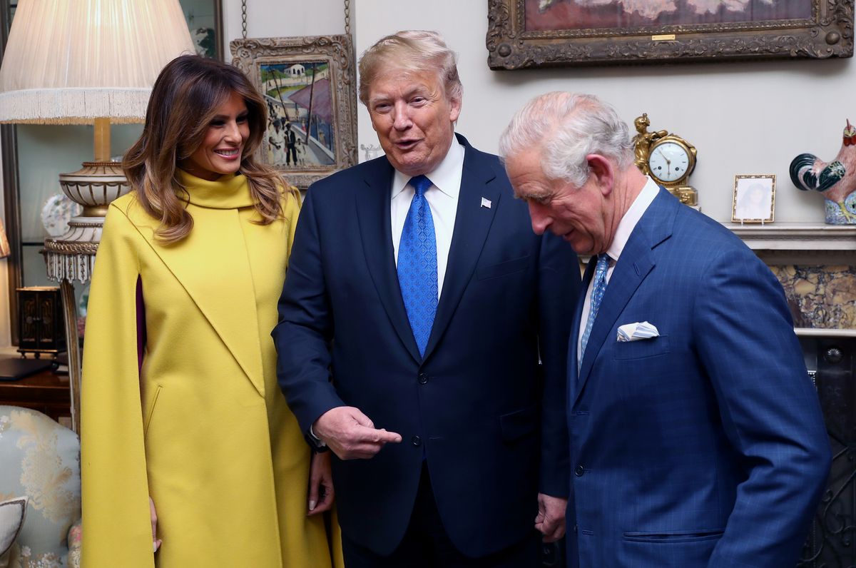 LONDON, ENGLAND - DECEMBER 03: First lady Melania Trump, US President Donald Trump and Prince Charles, Prince of Wales attend Tea at Clarence House on December 03, 2019 in London, England. President Trump is in the UK to attend the NATO Leaders Summit, marking the 70th anniversary of the organisation. (Photo by Chris Jackson - WPA Pool/Getty Images)