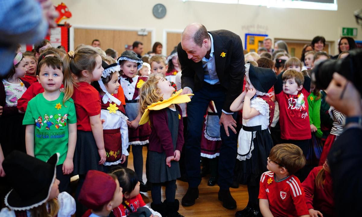 William's second engagement of the day saw him visit Ysgol Yr Holl Saint/All Saint's School to see how the school is celebrating St. David's Day and to hear about how it is teaching students about local Welsh history and cultural traditions.